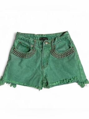 Vintage Jordache Riley upcycled LF Stores 2016 studded green dye denim shorts